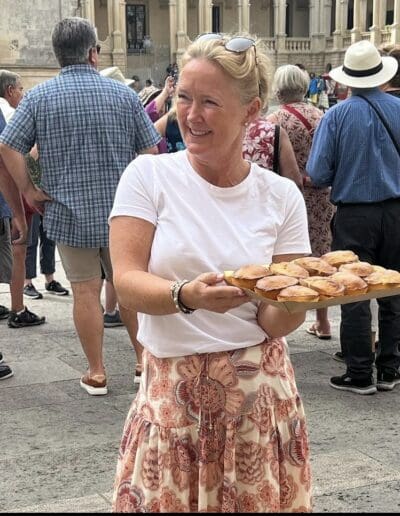 Emma in Lecce with freshly baked local puglian specialty pasticciotti